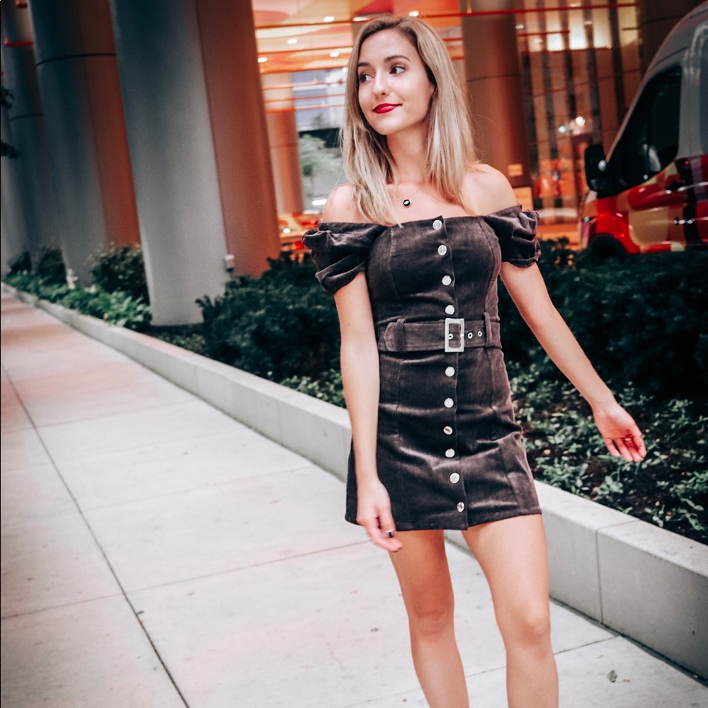 Brown Corduroy Off The shoulder dress